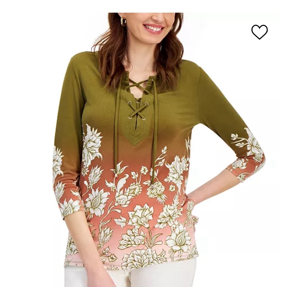 NWT! JM Collection Women's Printed Lace-Up Tunic Size XL